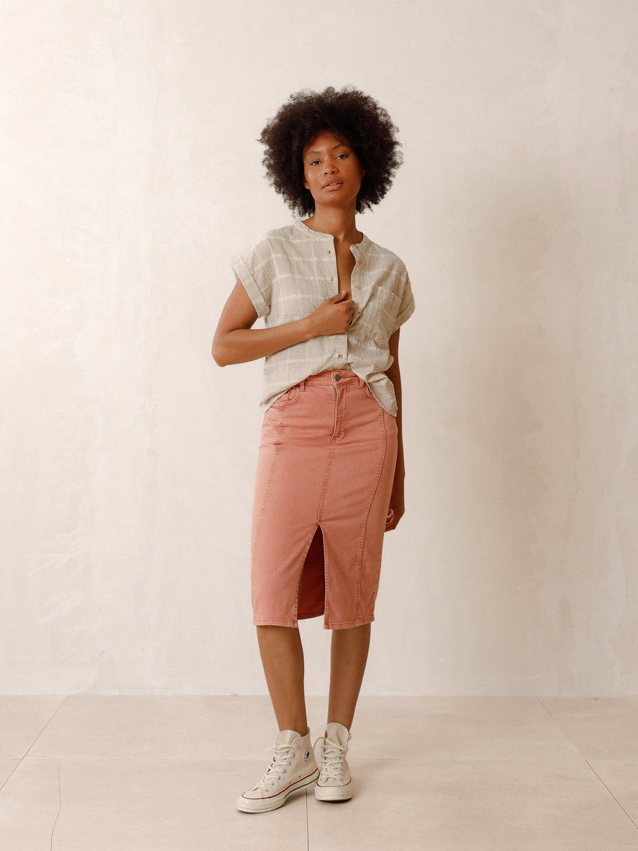 Denim pencil skirt pink hotsell