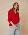 Indi & Cold Knitwear Indi & Cold Basic V Neck Sweater Rojo  | Dalston clothing