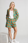 Nice Things shorts Nice Things Multicolour Check Linen Shorts Shiny Green