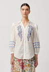 Once Was top Once Was Fleurine Embroidered Cotton Slub Shirt