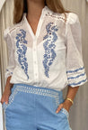 Once Was top Once Was Fleurine Embroidered Cotton Slub Shirt